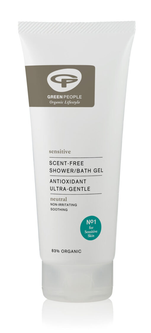A product shot of the Green People Scent Free Shower/Bath Gel, a gentle and organic formula for sensitive skin.