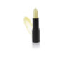 A product photo of an open lip primer in a black lipstick tube. A creamy, light-yellow swatch is visible next to the tube, highlighting the product's smooth texture and colour.